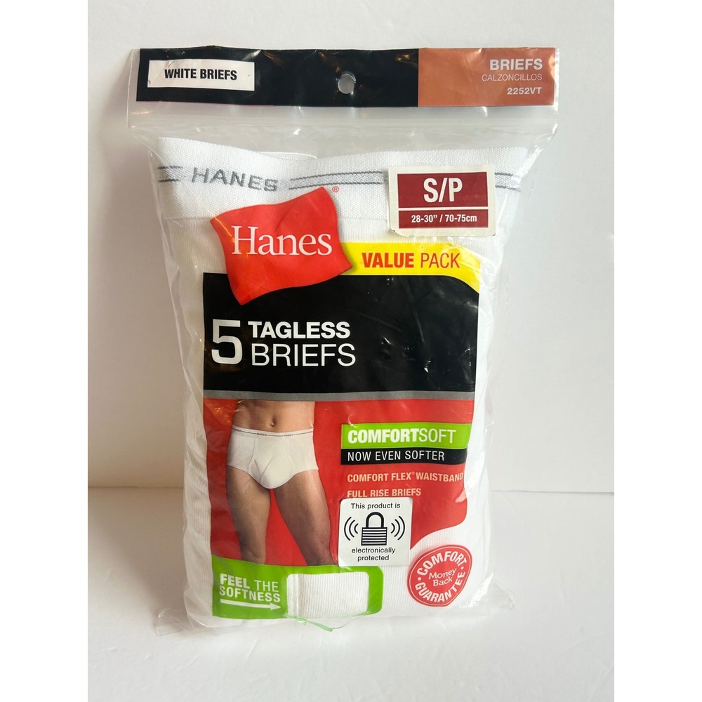 Hanes Mens Tagless Briefs 5-Pack White ComfortSoft Full Rise Size Small 28-30